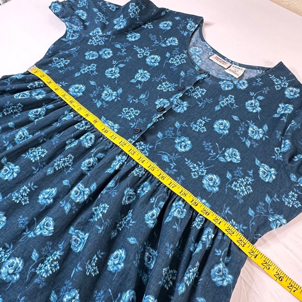 Vintage Cottagecore Prairie Midi Dress 22W Floral Pinwale Corduroy 100% Cotton - Picture 3 of 8